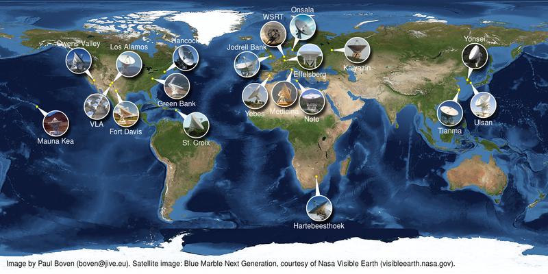 Part of the global network of ground radio telescopes that participated in the observations of Perseus A.