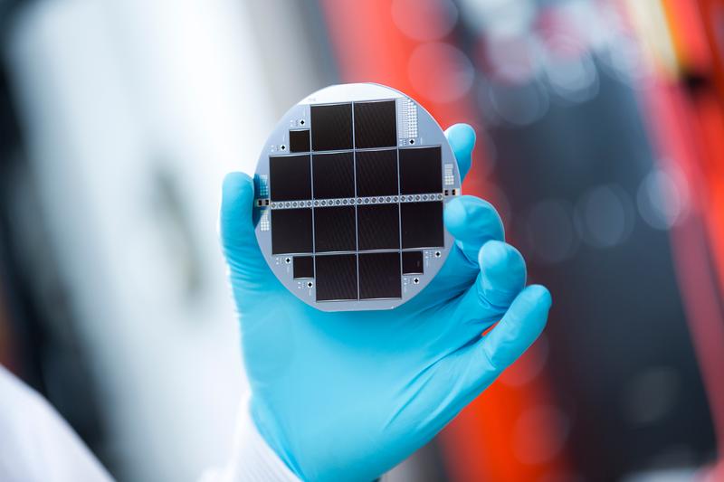 Silicon-based multi-junction solar cell consisting of III-V semiconductors and silicon. The record cell converts 33.3. percent of the incident sunlight into electricity.