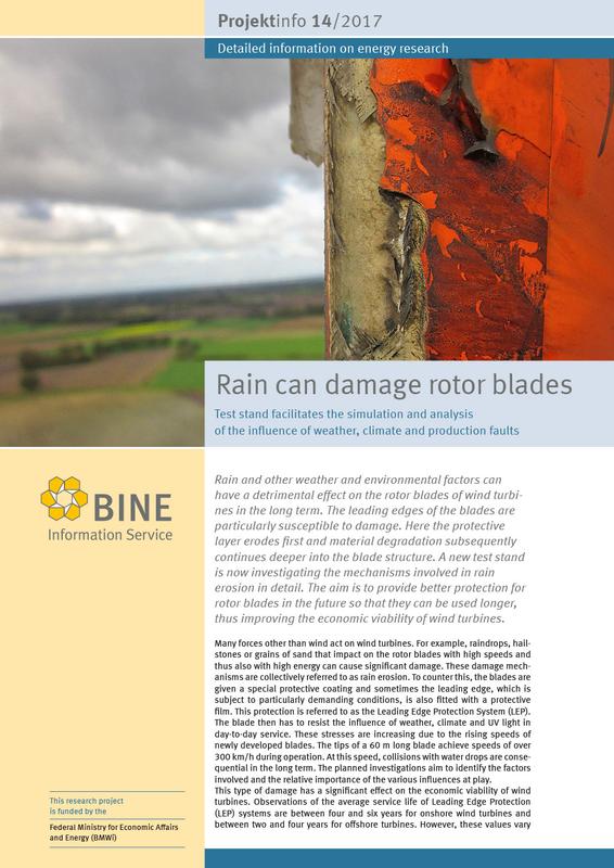 The BINE-Projektinfo brochure "Rain can damage rotor blades"
