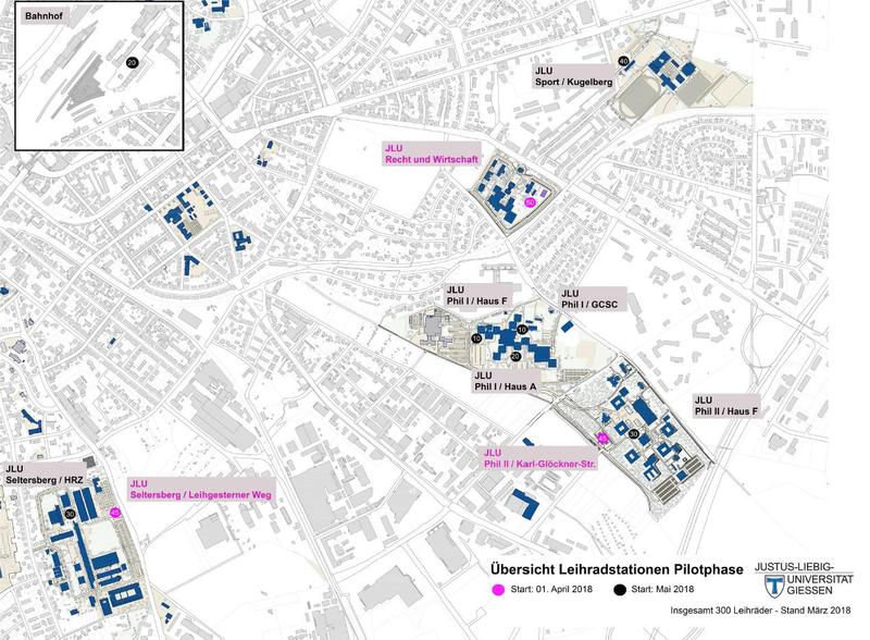 Übersicht der JLU-Leihradstationen