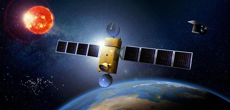Künstlerische Darstellung des virtuellen Satellitenmodells der Fraunhofer-Allianz Space