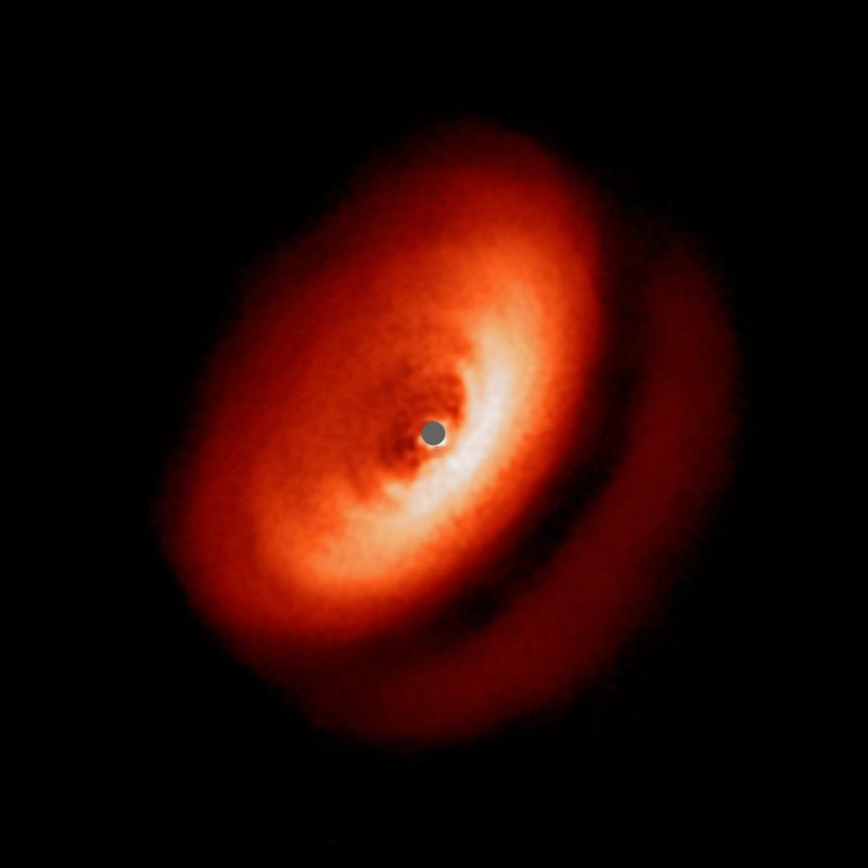 Diese spektakuläre Aufnahme des SPHERE-Instruments am Very Large Telescope der ESO zeigt die Staubscheibe um den jungen Stern IM Lupi so detailreich wie nie zuvor.