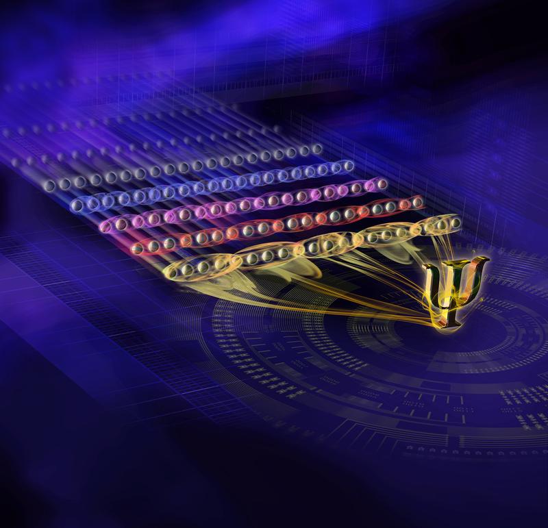 Conceptual picture of the new exotic quantum states that have been generated in Innsbruck. The generation of quantum entanglement in a string of 20 single atoms is shown. 