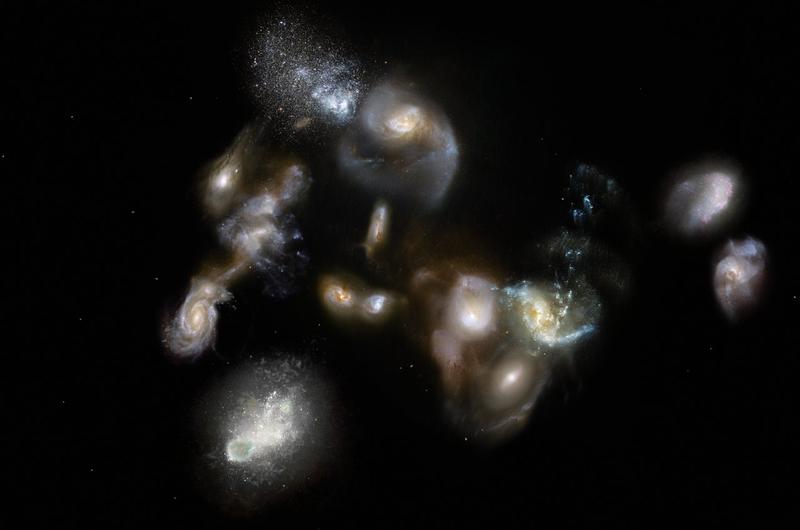 Künstlerische Darstellung einer gewaltigen, lange zurückliegenden Galaxienverschmelzung