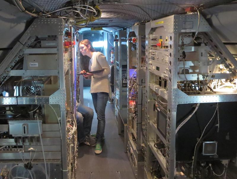 Mira Pöhlker aboard the research aircraft HALO. 