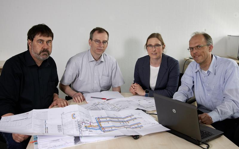 Planungsteam Technikum vlnr Andreas Schupp, Udo Armbruster, Jennifer Strunk, David Linke