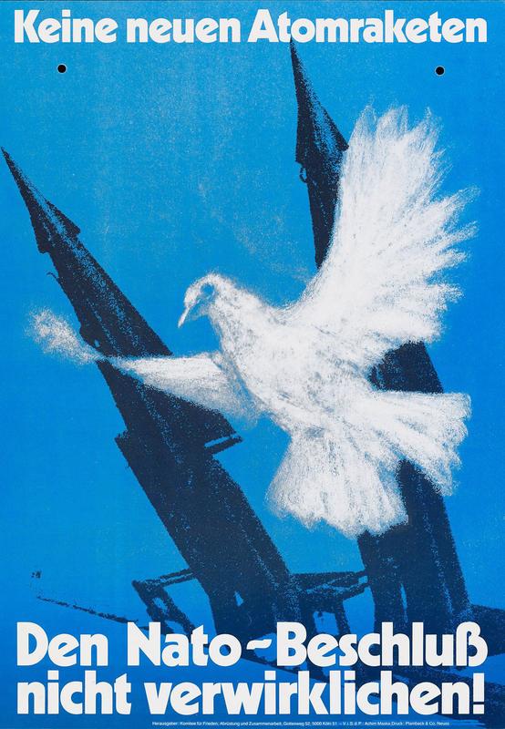 Plakat „Keine neuen Atomraketen. Den Nato-Beschluß nicht verwirklichen“, Komitee für Frieden, Abrüstung und Zusammenarbeit, um 1980-1982