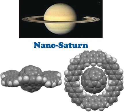 „Nano-Saturn“ aus einem kugelförmigen C60-Fulleren als Planet und einem flachen Makrozyklus aus sechs Anthracen-Einheiten als Ring.