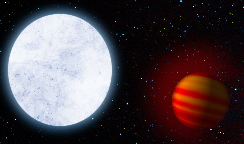 Künstlerische Darstellung des heißen Sterns KELT-9 und seines Planeten KELT-9b, einem heißen Jupiter.