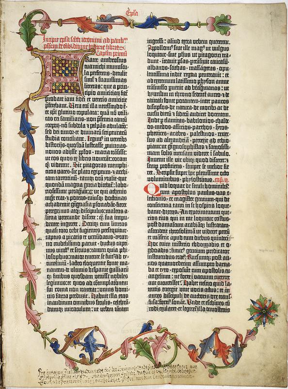 Auf Pergament gedruckt und kunstvoll illuminiert: Ausschnitt aus der Göttinger Gutenbergbibel.