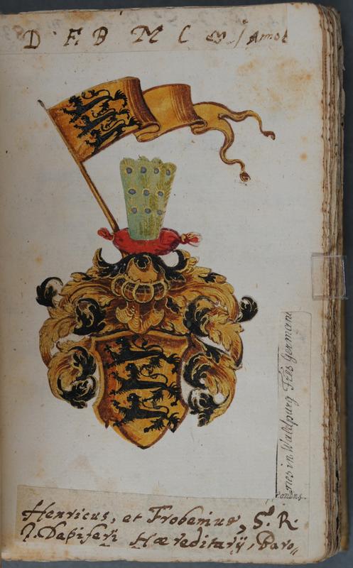 Stammbucheintrag mit Wappen der Grafen Truchsess von Waldburg, Heinrich und Froben