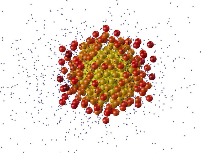 Atomistic simulation of the laser-induced cluster explosion.
