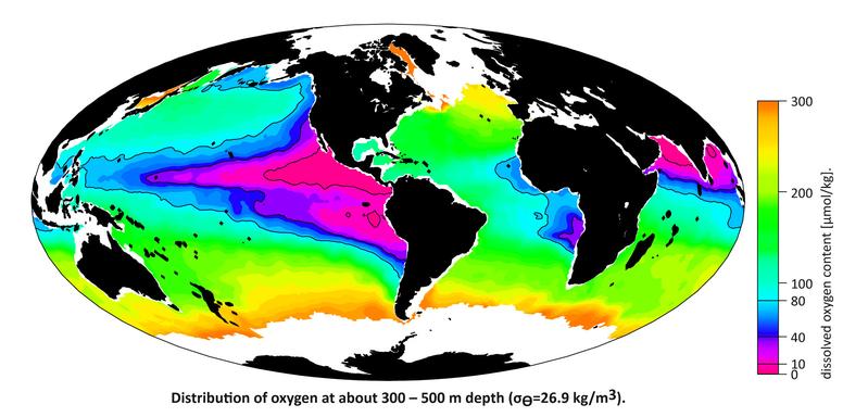 Globale Karte der Sauerstoffverteilung. 
