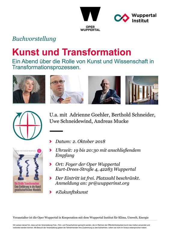Plakat zur Veranstaltung "Zukunftskunst und Transformation" in der Oper Wuppertal