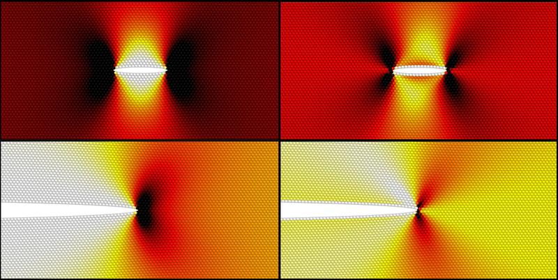 Atomare Rissspitzenspannungsverteilungen um kleine quasi-2D Risse.