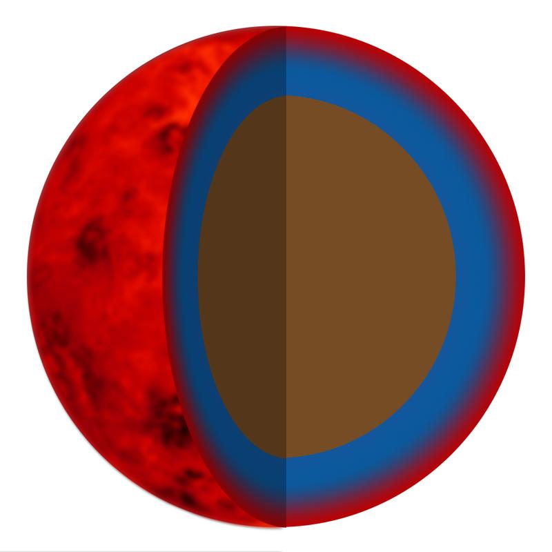 Model von einer möglichen Struktur eines Exoplaneten mit einem Kern aus Gestein und einer Atmosphäre aus Gas (Künstlerische Impression).