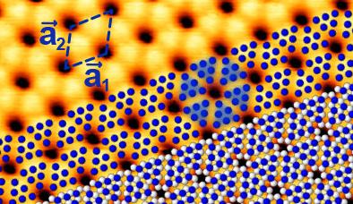 Die STM-Aufnahme zeigt Blauen Phosphor auf einem Gold-Substrat. 