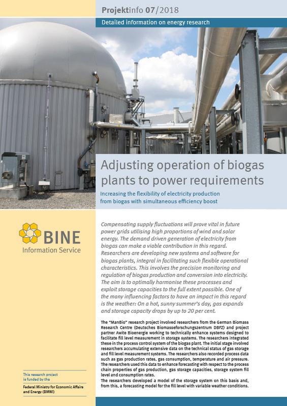 The BINE Projektinfo “Adjusting operation of biogas plants to power requirements”
