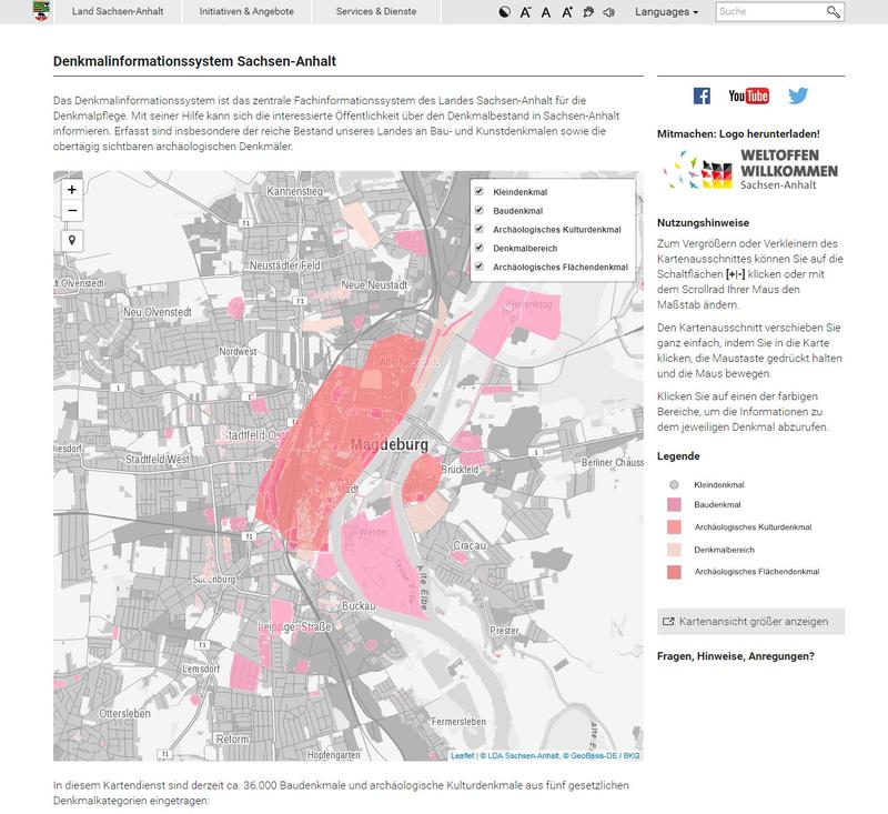 Screenshot aus dem neuen Denkmalinformationssystem des Landes Sachsen-Anhalt