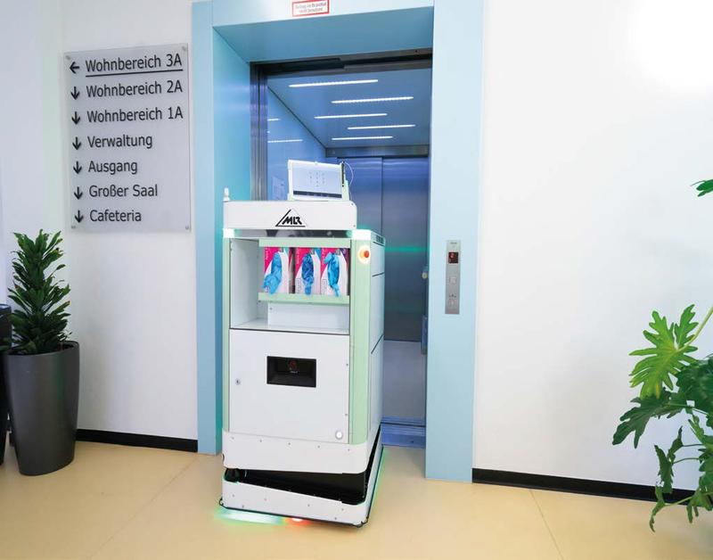 The intelligent care cart makes its own way to the desired room and is also capable of using a lift. It can be summoned by the nurse from a smartphone, which means less legwork for staff.