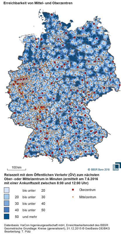 Erreichbarkeit von Mittel- und Oberzentren