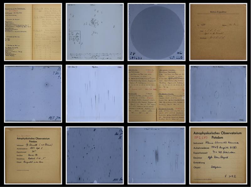 Verschiedene Scans von historischen Fotoplatten, Logbüchern und Beobachtungsnotizen aus dem APPLAUSE-Archiv.