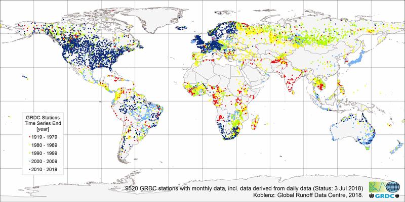 GRDC: die Datenbank führt 9520 Stationen mit monatlichen Daten