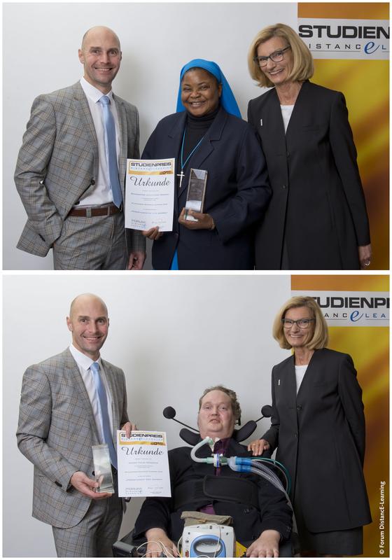 Schwester Josephine Ndirika (o. Mitte) und Thijs Hendriks (u. Mitte), Fernstudentin und Fernstudent des Jahres 