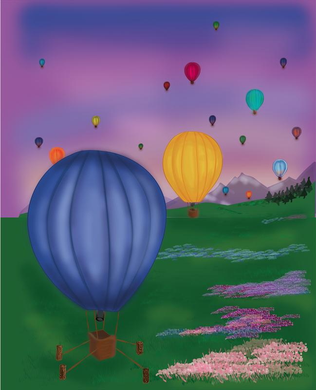 Artistic representation of secretory vesicle formation at the trans-Golgi network (TGN). Hot-air balloons represent secretory vesicles containing secretory cargo proteins that bud from the TGN.