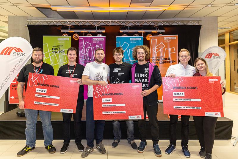 Die Siegerteams vom Kreathon 2018, Krefelds erstem Hackathon 