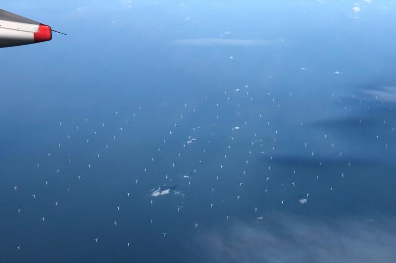 Offshore wind farm in the North Sea. The turbulent wind fluctuations pose a challenge for the power grid stability.