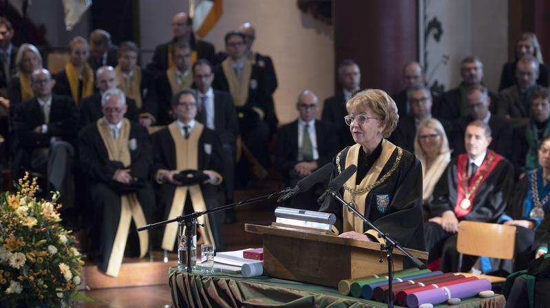 Prof. Dr. Dr. h.c. Andrea Schenker-Wicki, President of the University of Basel, during her speech at the Dies academicus 2018.