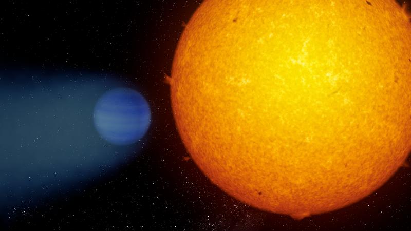 Künstlerische Impression des Exoplaneten WASP-69b vor seinem Zentralstern. 
