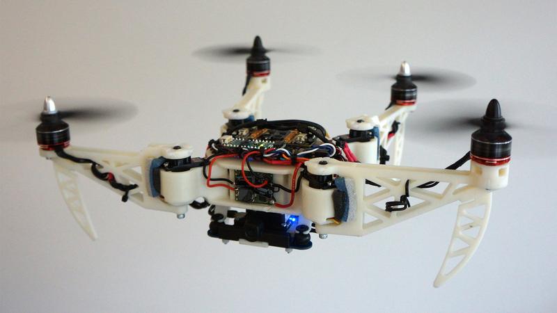 A "T" shape can be used to bring the onboard camera mounted on the central frame as close as possible to objects that the drone needs to inspect.