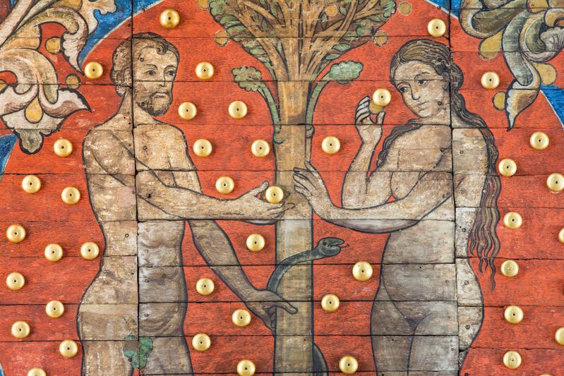 Darstellung von Adam und Eva  aus der Bilderdecke in der Michaeliskirche