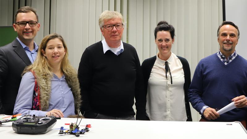 Das Team des Gründer-Instituts der SRH Hochschule Heidelberg: Felix Kirschstein, Mareike Rimmler, Prof. Dr. Rüdiger Fischer, Laura Dröge, Bernhard Küppers