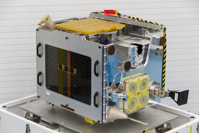 Photo of TechDemoSat-1 flight ready in a cleanroom in March 2013.