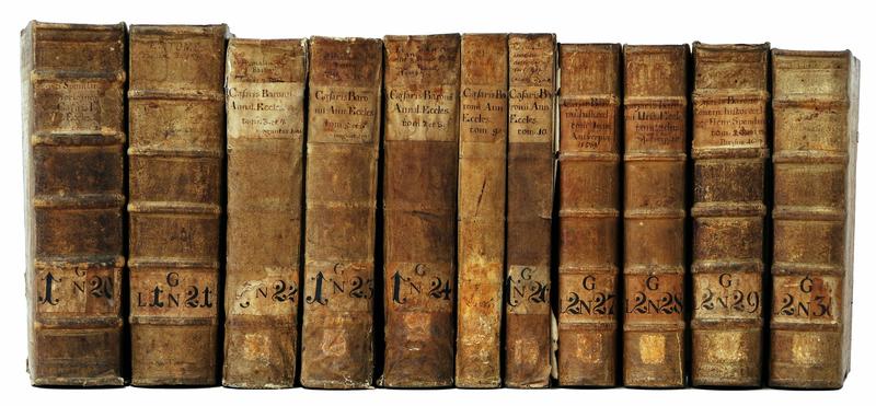 Wissenschaftliche Stadtbibliothek Mainz: Merged individual volumes of the church history of Baronio from the possession of the former Mainz Carmelite Library.
