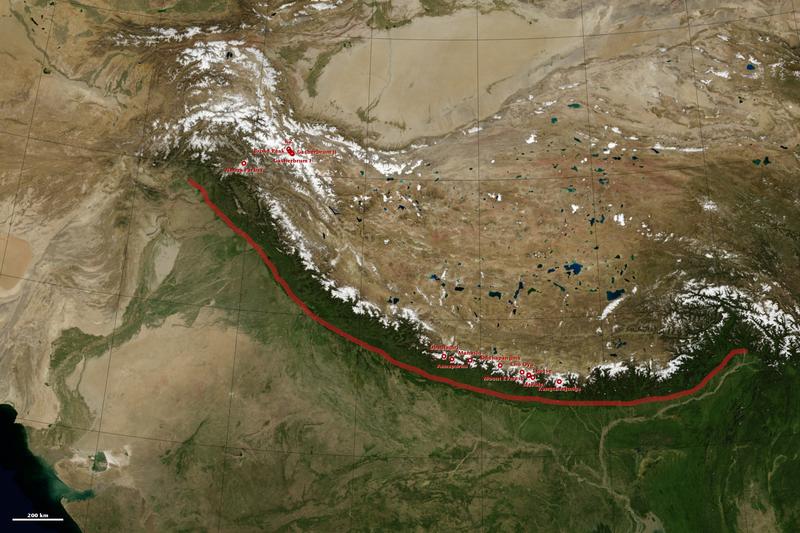 Schnittstelle zwischen der Indischen und der Eurasischen Platte am Südfuss des Himalaja