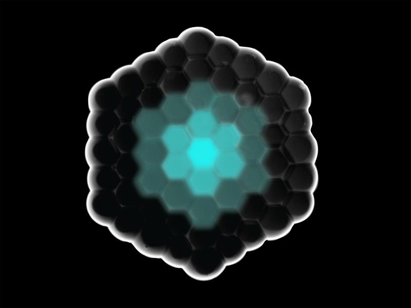 Signal molecules (blue) spread in the artificial cell structure and allow communication through the membranes. 