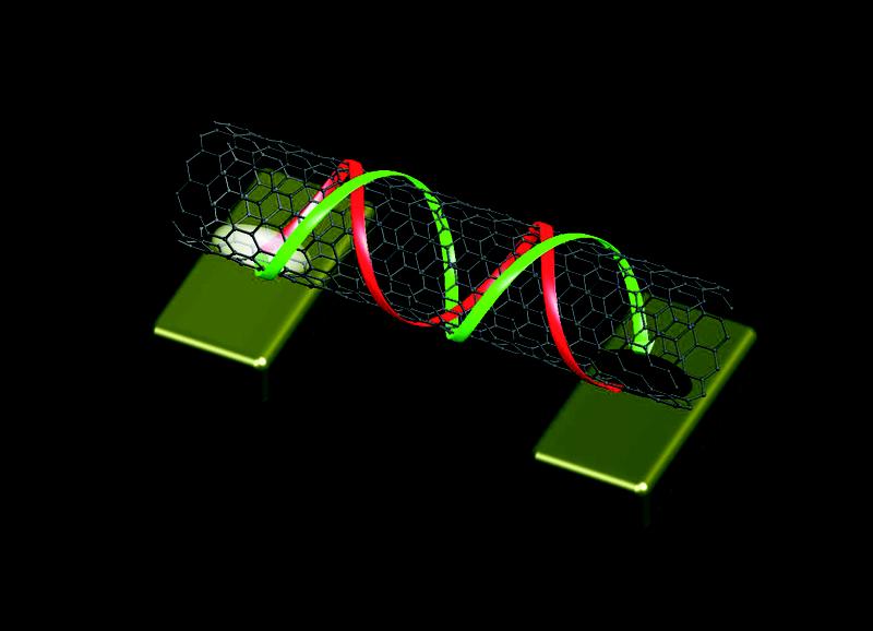 Destruktive Interferenz einer Elektronenwelle in einer Kohlenstoff-Nanoröhre.