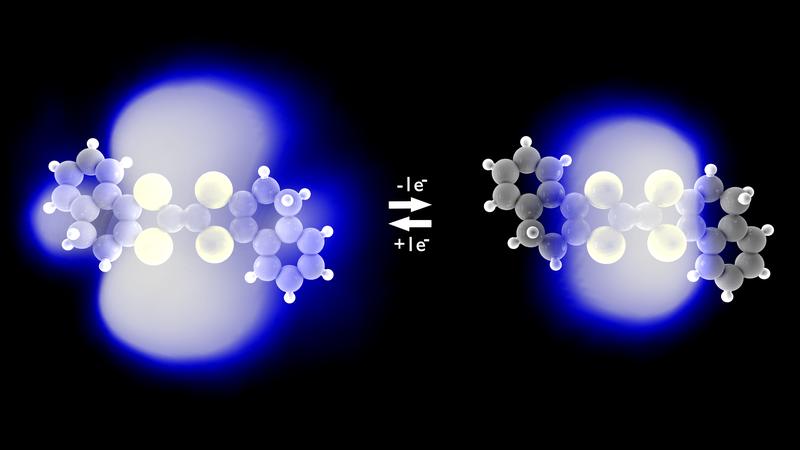 Änderung der Elektronenwolke eines einzelnen Moleküls durch Ladung. 