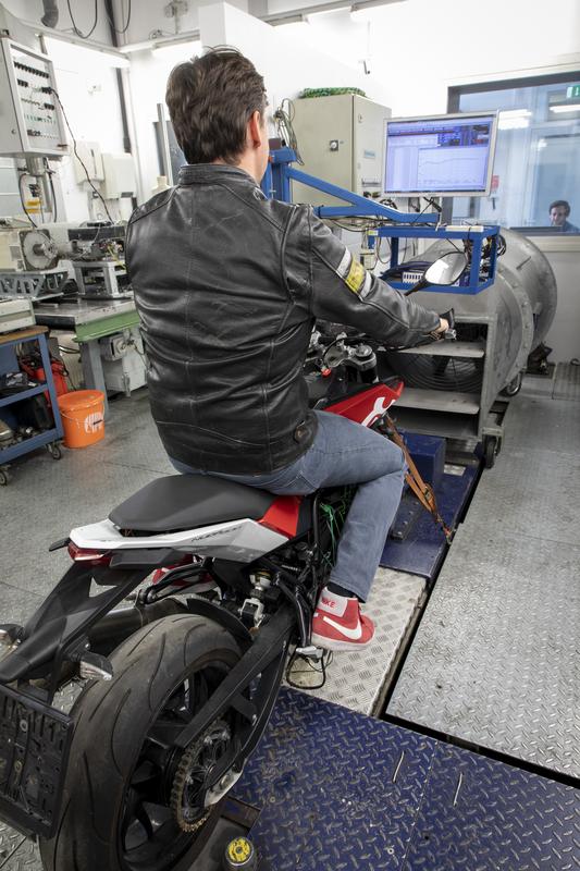 Tests to reduce pollutant emissions from motorcycles are underway at the Two-wheeler chassis dynamometer of the Institute for Internal Combustion Engines and Thermodynamics