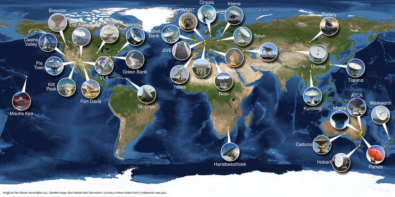 World-wide distribution of all facilities that participated in this observation. 