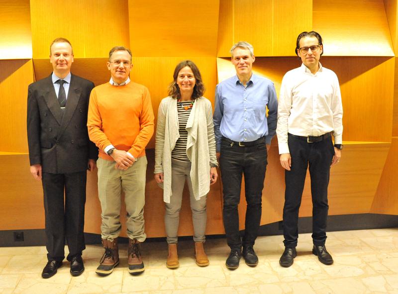 BCPM Management board (left to right): Prof. Dr. Tosso Leeb, Prof. Dr. Mark A. Rubin, Prof. Dr. Claudia Kühni, Prof. Dr. Carlo Largiadèr, Dr. Rémy Bruggmann. 