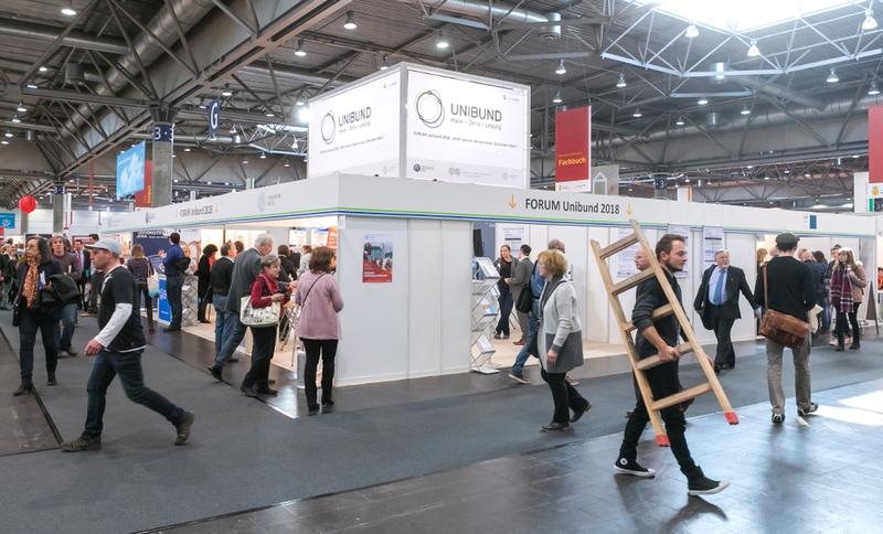 Der Stand des Universitätsbundes Halle-Jena-Leipzig auf der Buchmesse 2018.