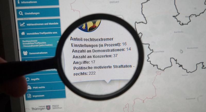 Ausschnitt der interaktiven Landkarte zum Rechtsextremismus in Thüringen, erstellt von Sozialwissenschaftlerinnen und Sozialwissenschaftler der Universität Jena. 