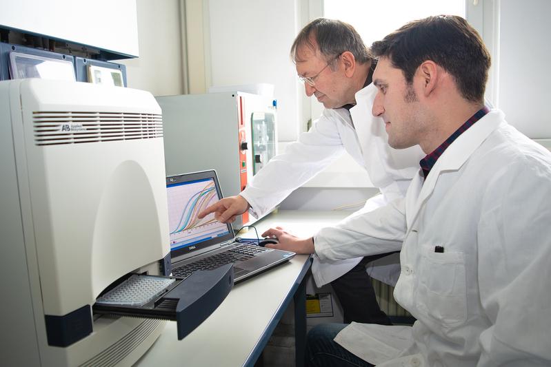 Erfolgreich bei der Weiterentwicklung eines Biomarkers zur Hodenkrebs-Erkennung: PD Dr. Ganzafer Belge (links) und Dr. Arlo Radtke aus dem Fachbereich Biologie/Chemie der Universität Bremen. 