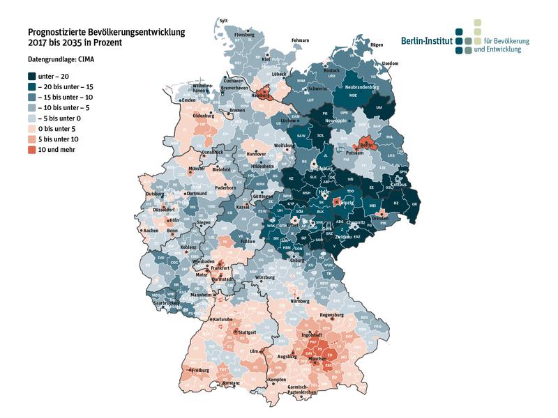 Urbane Großräume wachsen, das Land schrumpft weiträumig