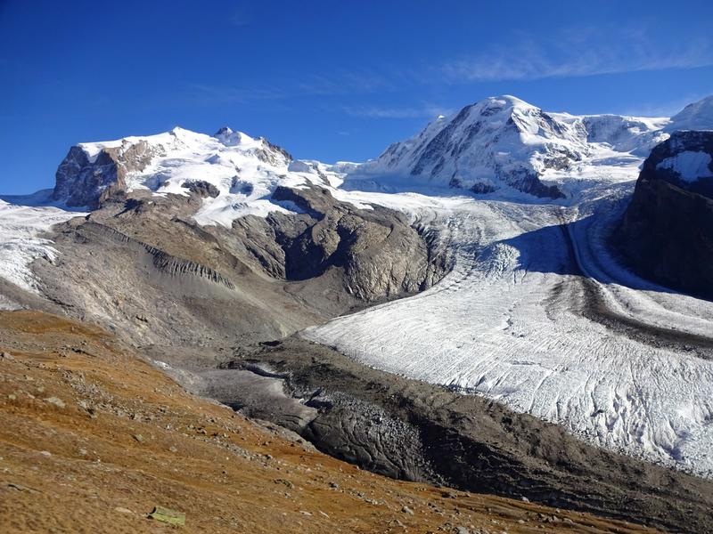 Gorner glacier at the end of the summer of 2017. The glacier is located in the Monte Rosa massif and is the second largest glacier of the European Alps.